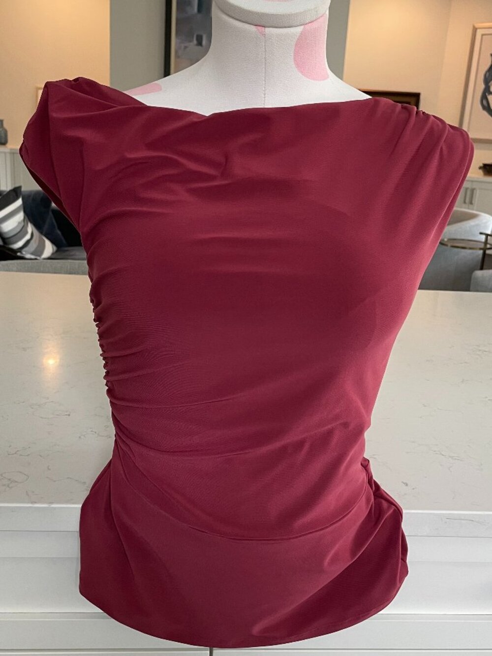 Aritzia Babaton Kaia Gallery Drapey Off-The-Shoulder Jersey Top Cordovan M NWT